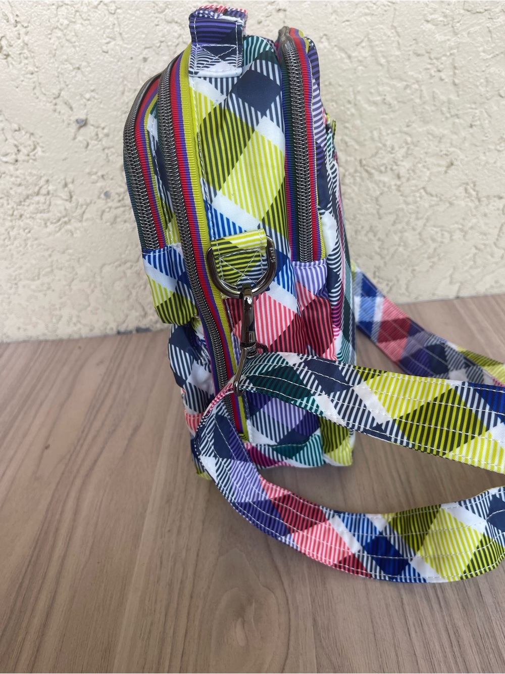 lug Multicolor Plaid Crossbody Bag - Navy, Pink, Lime, Teal - Picture 4 of 13